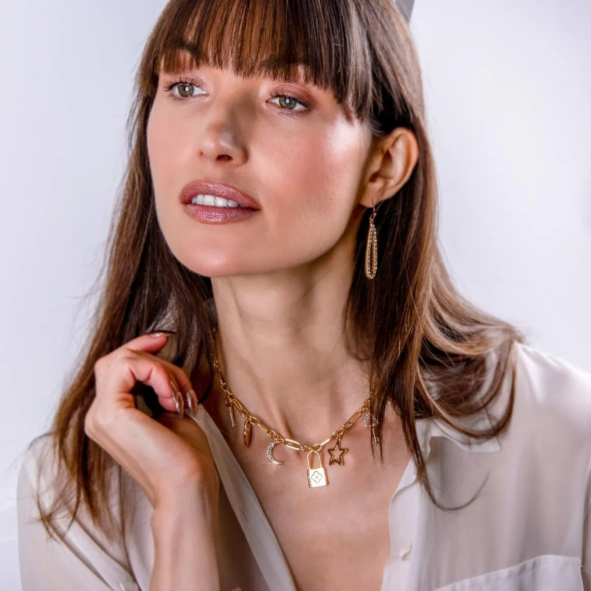 Humble Chic NY Gold Charm Necklace for Women - Paperclip Chain Necklace with Trendy Charms, Chunky Statement Necklace in Gold Tone