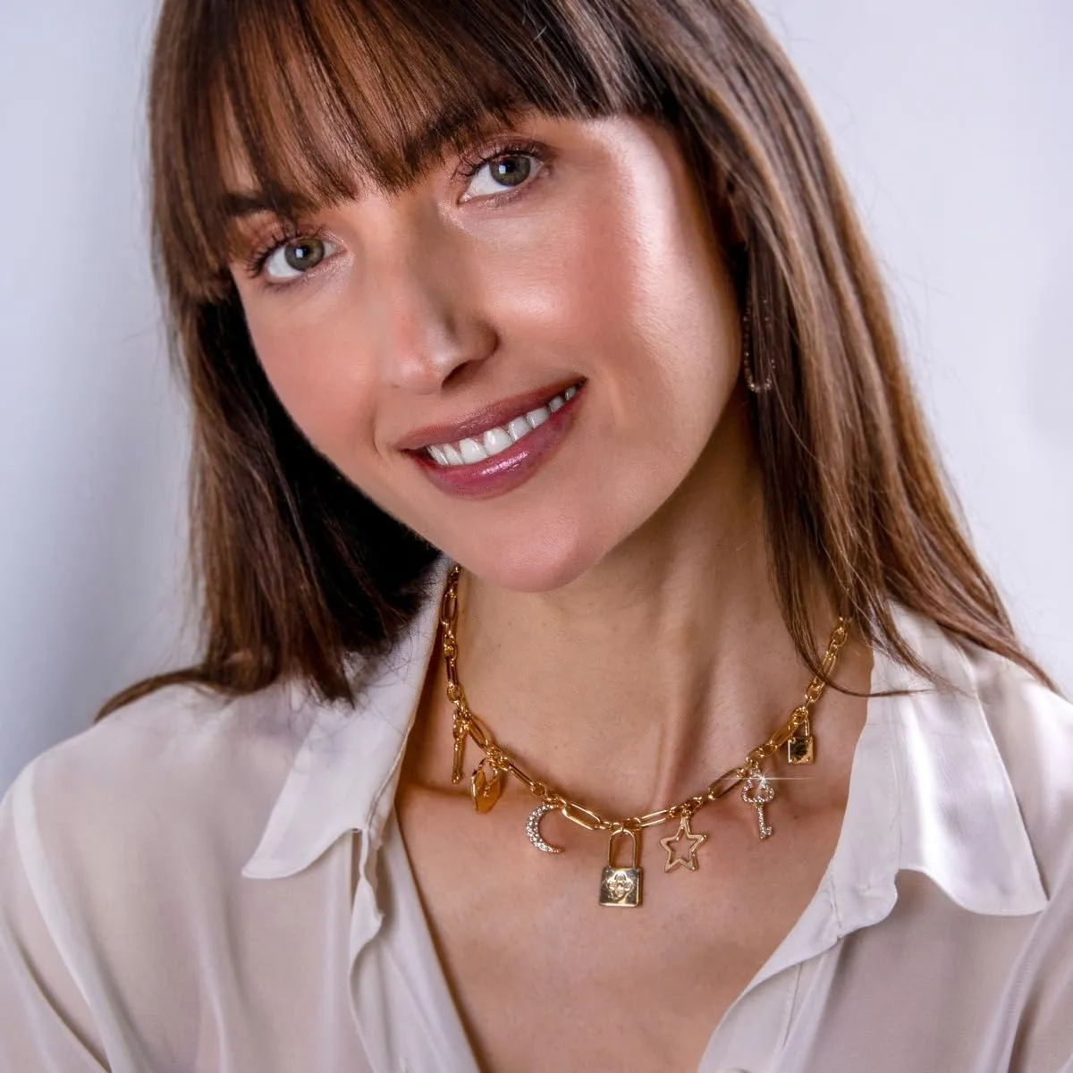 Humble Chic NY Gold Charm Necklace for Women - Paperclip Chain Necklace with Trendy Charms, Chunky Statement Necklace in Gold Tone