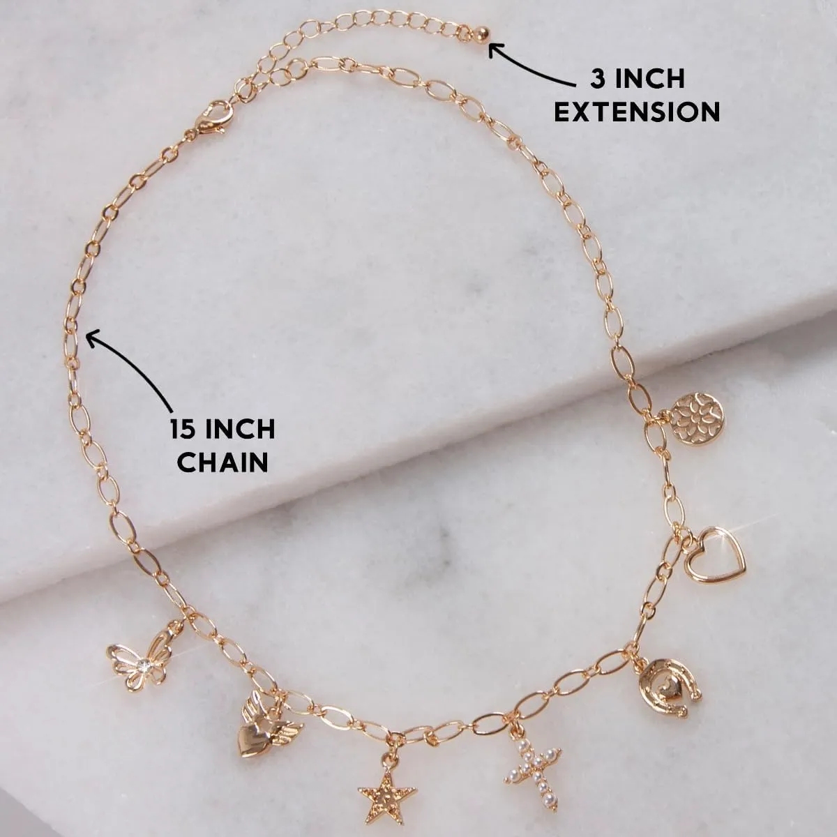 Humble Chic NY Gold Charm Necklace for Women - Paperclip Chain Necklace with Trendy Charms, Chunky Statement Necklace in Gold Tone