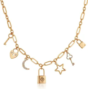 Humble Chic NY Gold Charm Necklace for Women - Paperclip Chain Necklace with Trendy Charms, Chunky Statement Necklace in Gold Tone