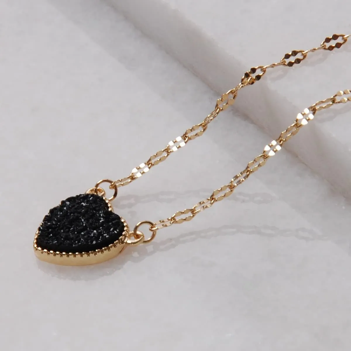 Humble Chic NY Heart Pendant Necklace for Women with Sparkly Simulated Druzy Stone - Gold, Silver, or Rose Gold Tone Chain - 16" with 3" Extender