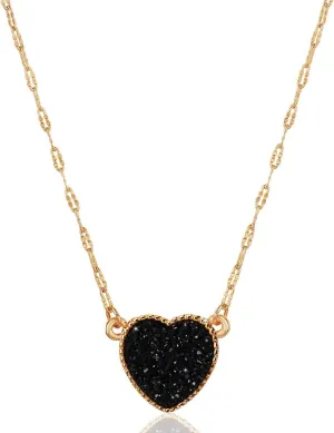 Humble Chic NY Heart Pendant Necklace for Women with Sparkly Simulated Druzy Stone - Gold, Silver, or Rose Gold Tone Chain - 16" with 3" Extender