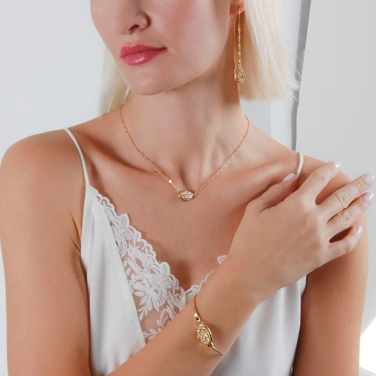 Humble Chic NY Simulated Druzy Pendant Necklace for Women with Sparkly Oval Stone - Gold, Silver, or Rose Gold Tone Chain - 16" with 3" Extender