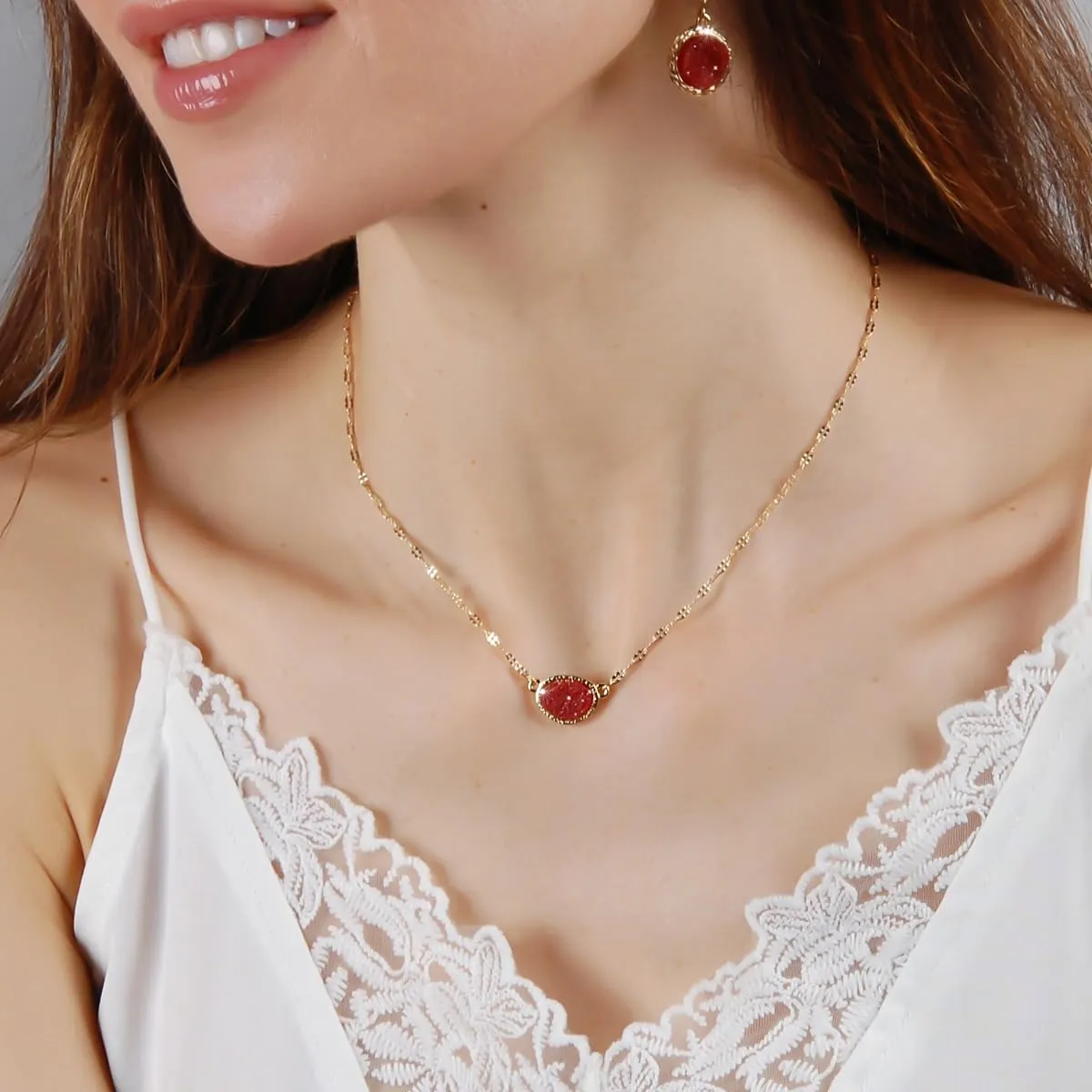 Humble Chic NY Simulated Druzy Pendant Necklace for Women with Sparkly Oval Stone - Gold, Silver, or Rose Gold Tone Chain - 16" with 3" Extender