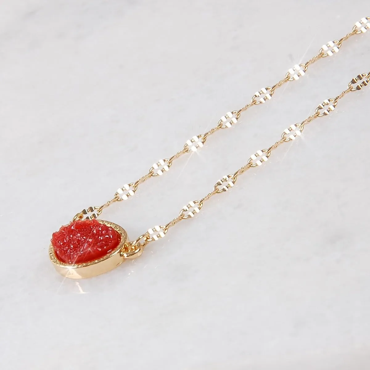 Humble Chic NY Simulated Druzy Pendant Necklace for Women with Sparkly Oval Stone - Gold, Silver, or Rose Gold Tone Chain - 16" with 3" Extender