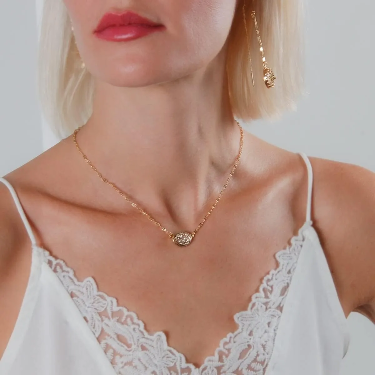Humble Chic NY Simulated Druzy Pendant Necklace for Women with Sparkly Oval Stone - Gold, Silver, or Rose Gold Tone Chain - 16" with 3" Extender