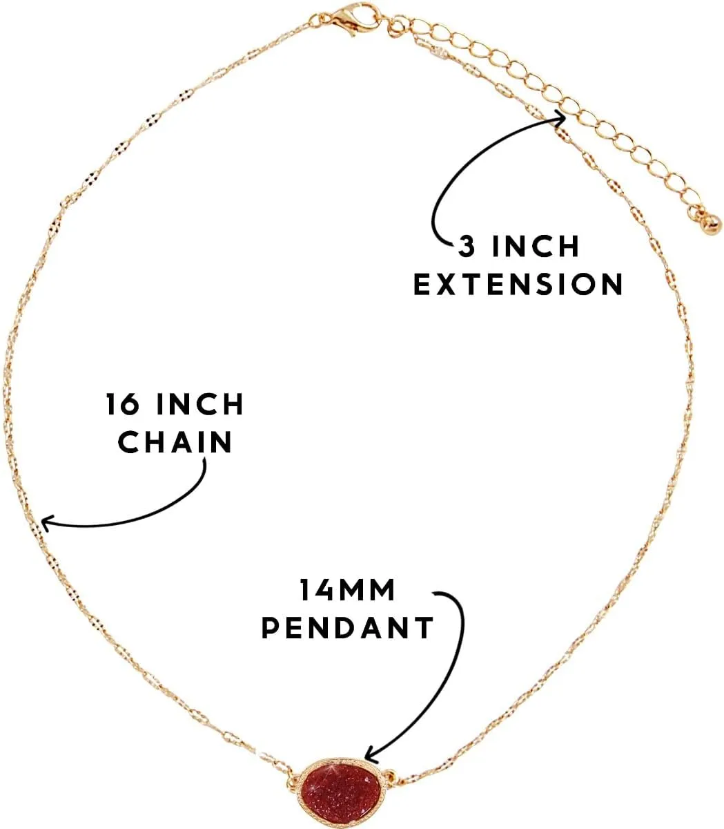 Humble Chic NY Simulated Druzy Pendant Necklace for Women with Sparkly Oval Stone - Gold, Silver, or Rose Gold Tone Chain - 16" with 3" Extender