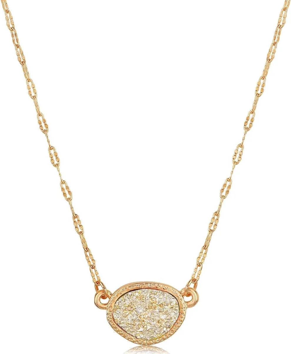 Humble Chic NY Simulated Druzy Pendant Necklace for Women with Sparkly Oval Stone - Gold, Silver, or Rose Gold Tone Chain - 16" with 3" Extender
