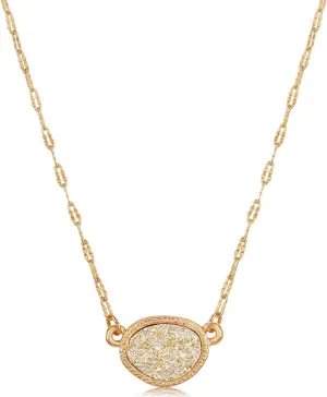 Humble Chic NY Simulated Druzy Pendant Necklace for Women with Sparkly Oval Stone - Gold, Silver, or Rose Gold Tone Chain - 16" with 3" Extender