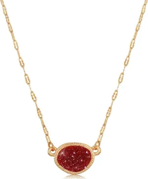 Humble Chic NY Simulated Druzy Pendant Necklace for Women with Sparkly Oval Stone - Gold, Silver, or Rose Gold Tone Chain - 16" with 3" Extender