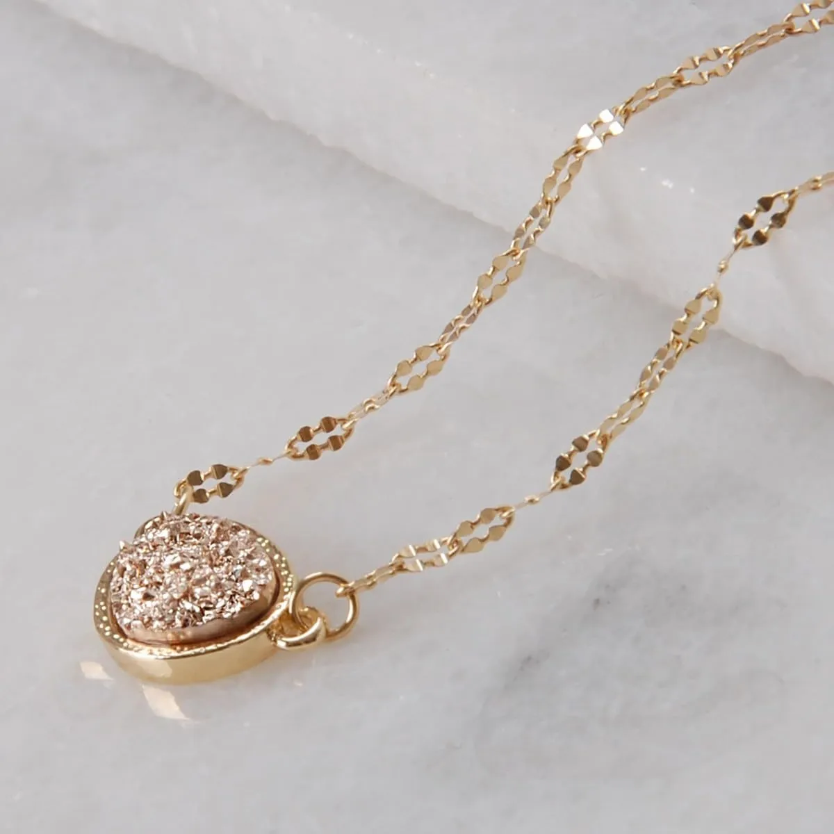 Humble Chic NY Simulated Druzy Pendant Necklace for Women with Sparkly Oval Stone - Gold, Silver, or Rose Gold Tone Chain - 16" with 3" Extender