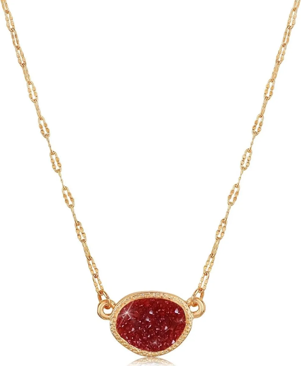 Humble Chic NY Simulated Druzy Pendant Necklace for Women with Sparkly Oval Stone - Gold, Silver, or Rose Gold Tone Chain - 16" with 3" Extender