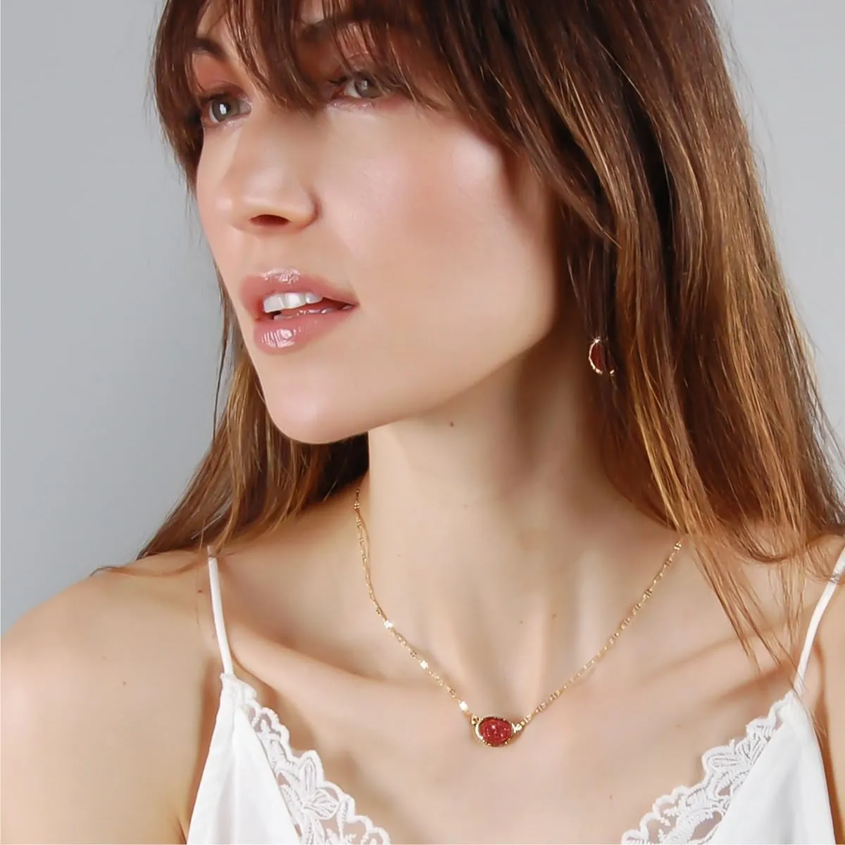 Humble Chic NY Simulated Druzy Pendant Necklace for Women with Sparkly Oval Stone - Gold, Silver, or Rose Gold Tone Chain - 16" with 3" Extender