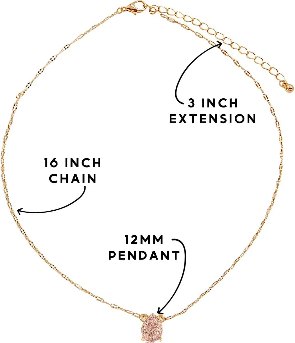 Humble Chic NY Simulated Druzy Teardrop Necklace - 14K Gold or 925 Sterling Silver Plated Delicate Boho Chain Necklace with Dainty Tear Drop Druzy Crystal - 16" with 3" Extender
