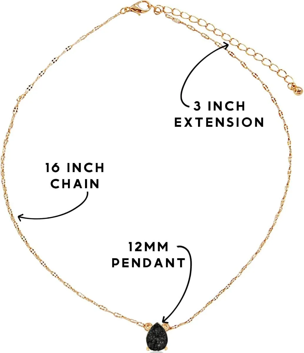 Humble Chic NY Simulated Druzy Teardrop Necklace - 14K Gold or 925 Sterling Silver Plated Delicate Boho Chain Necklace with Dainty Tear Drop Druzy Crystal - 16" with 3" Extender