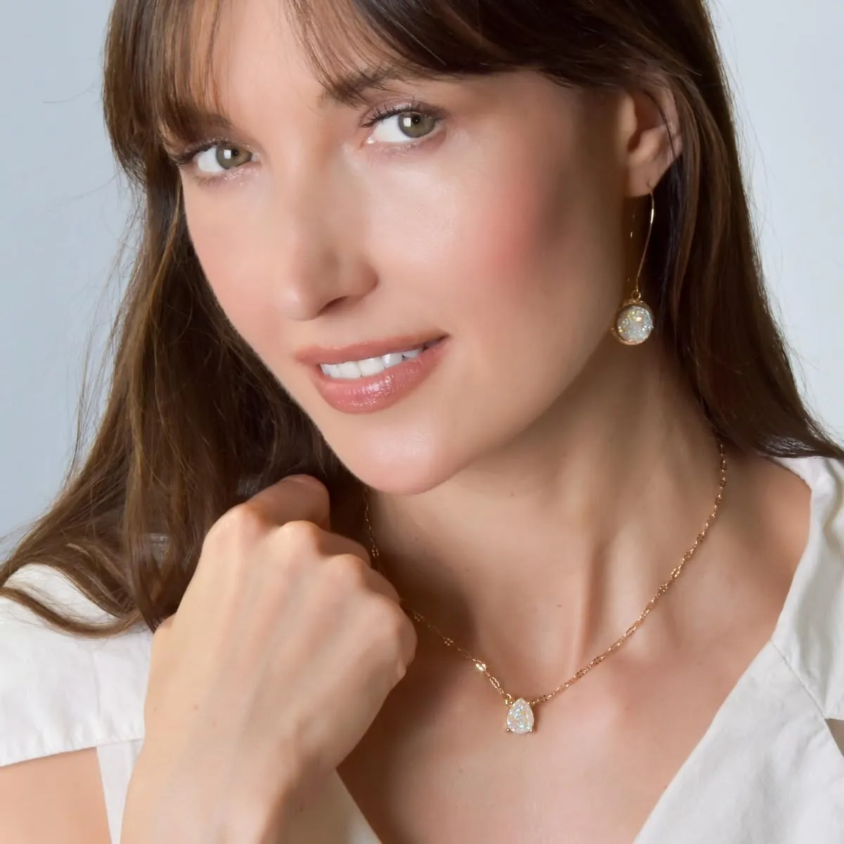 Humble Chic NY Simulated Druzy Teardrop Necklace - 14K Gold or 925 Sterling Silver Plated Delicate Boho Chain Necklace with Dainty Tear Drop Druzy Crystal - 16" with 3" Extender