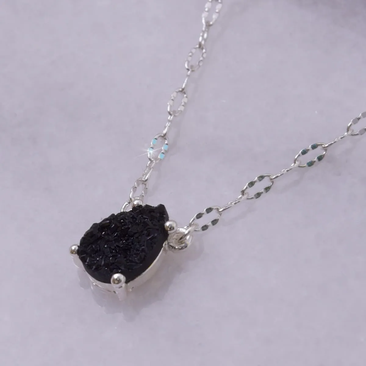 Humble Chic NY Simulated Druzy Teardrop Necklace - 14K Gold or 925 Sterling Silver Plated Delicate Boho Chain Necklace with Dainty Tear Drop Druzy Crystal - 16" with 3" Extender