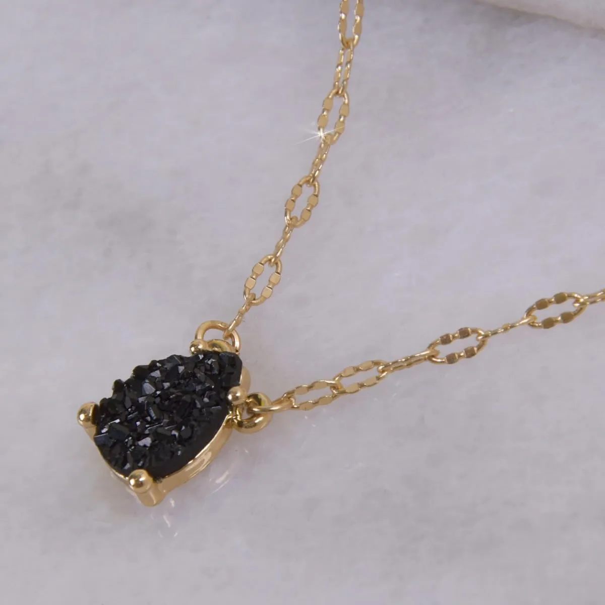 Humble Chic NY Simulated Druzy Teardrop Necklace - 14K Gold or 925 Sterling Silver Plated Delicate Boho Chain Necklace with Dainty Tear Drop Druzy Crystal - 16" with 3" Extender