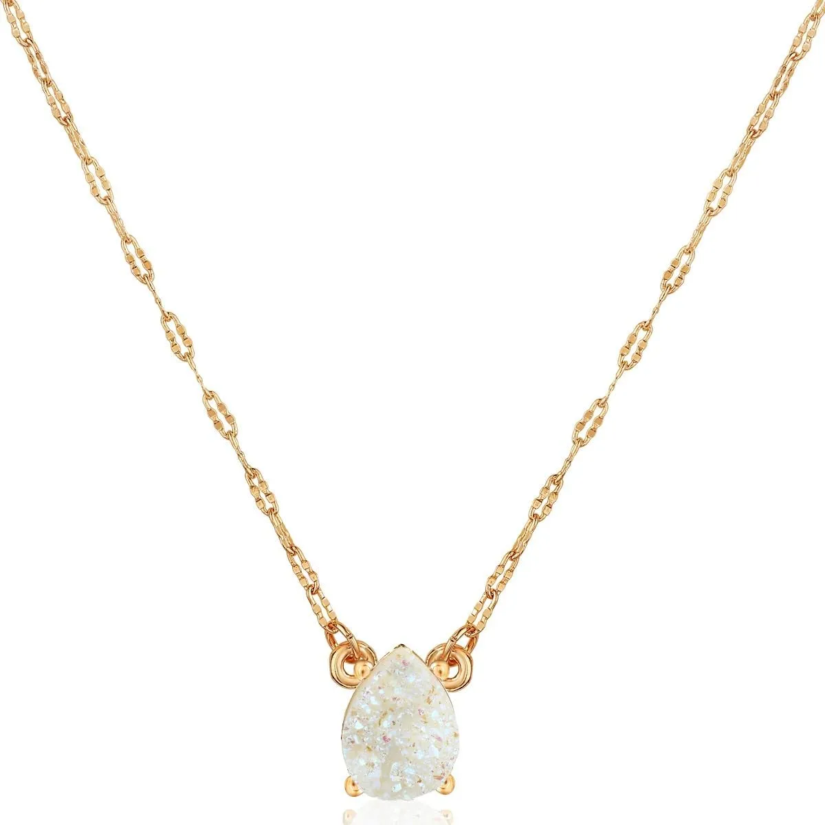 Humble Chic NY Simulated Druzy Teardrop Necklace - 14K Gold or 925 Sterling Silver Plated Delicate Boho Chain Necklace with Dainty Tear Drop Druzy Crystal - 16" with 3" Extender