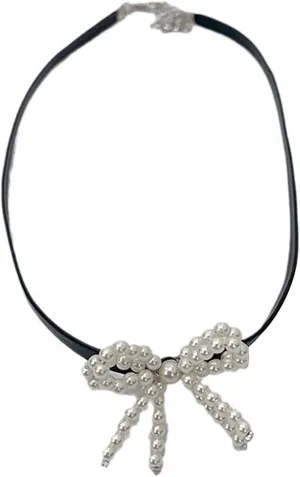Imitation Pearls Bow Charm Necklace Bowknot Pendant Clavicle Chain PU Leather Rope Collarbone Chain Jewelry for Women