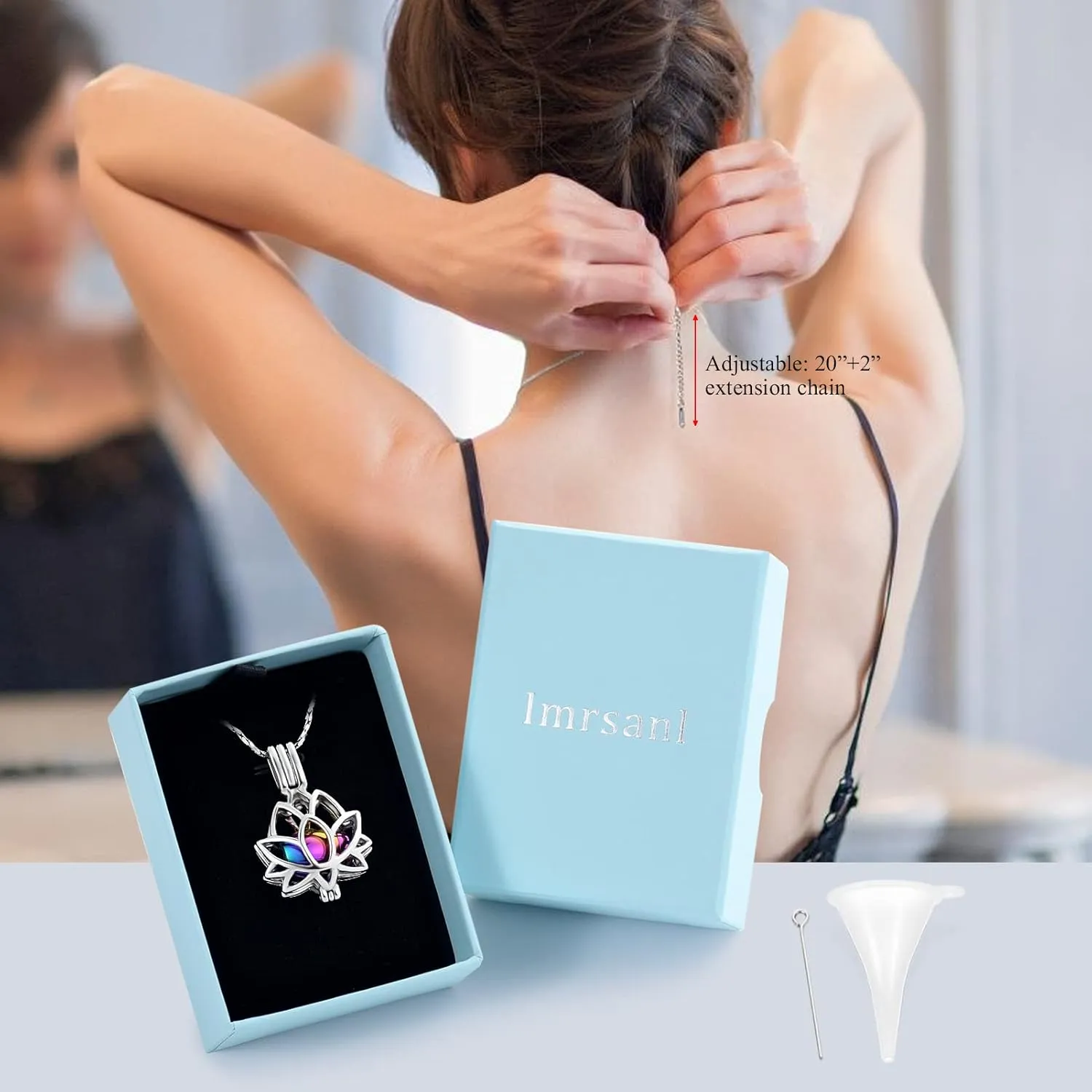 Imrsanl Cremation Jewelry for Ashes - Lotus Flower Ashes Pendant Necklace with Mini Keepsake Urn Memorial Ash Jewelry