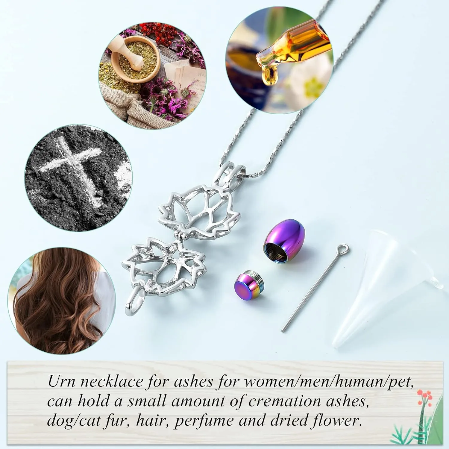 Imrsanl Cremation Jewelry for Ashes - Lotus Flower Ashes Pendant Necklace with Mini Keepsake Urn Memorial Ash Jewelry