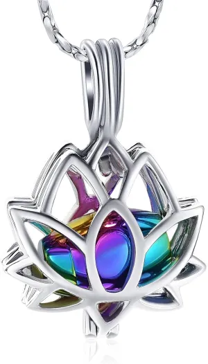 Imrsanl Cremation Jewelry for Ashes - Lotus Flower Ashes Pendant Necklace with Mini Keepsake Urn Memorial Ash Jewelry