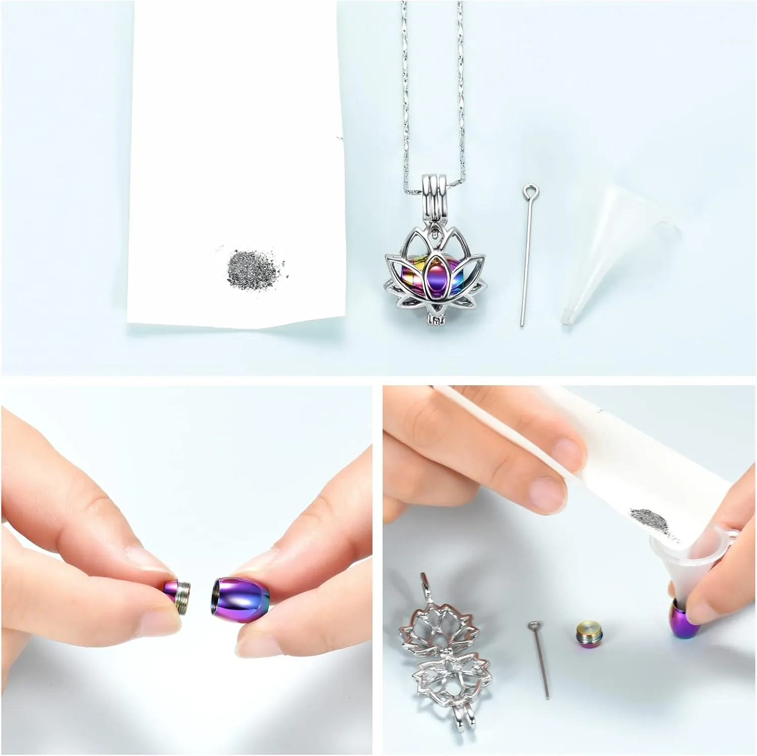 Imrsanl Cremation Jewelry for Ashes - Lotus Flower Ashes Pendant Necklace with Mini Keepsake Urn Memorial Ash Jewelry