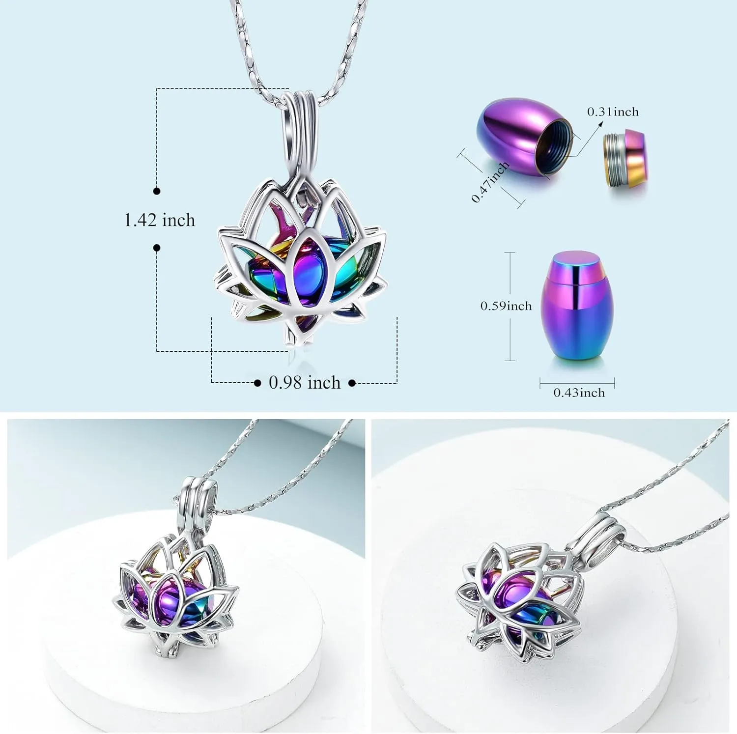 Imrsanl Cremation Jewelry for Ashes - Lotus Flower Ashes Pendant Necklace with Mini Keepsake Urn Memorial Ash Jewelry