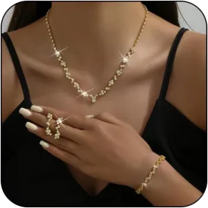 INENIMARTJ Prom Jewelry Sets Silver Jewelry Set for Brides Bridesmaid Elegant Crystal Prom Earrings Necklace Bracelet Set Bridal Wedding Prom Dresses Costume Jewelry for Women