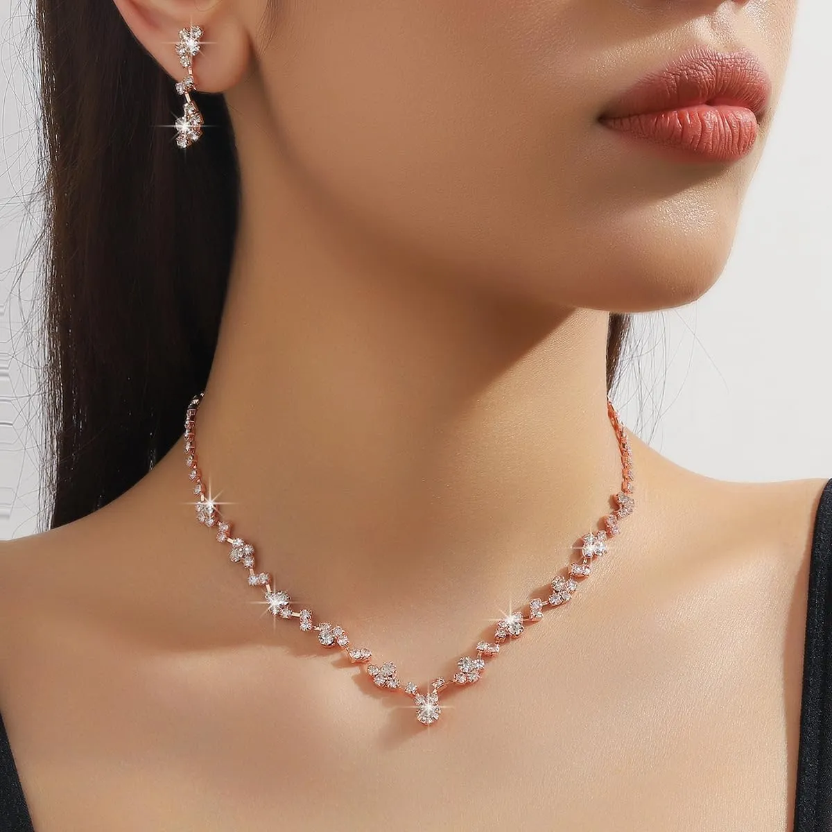 INENIMARTJ Prom Jewelry Sets Silver Jewelry Set for Brides Bridesmaid Elegant Crystal Prom Earrings Necklace Bracelet Set Bridal Wedding Prom Dresses Costume Jewelry for Women