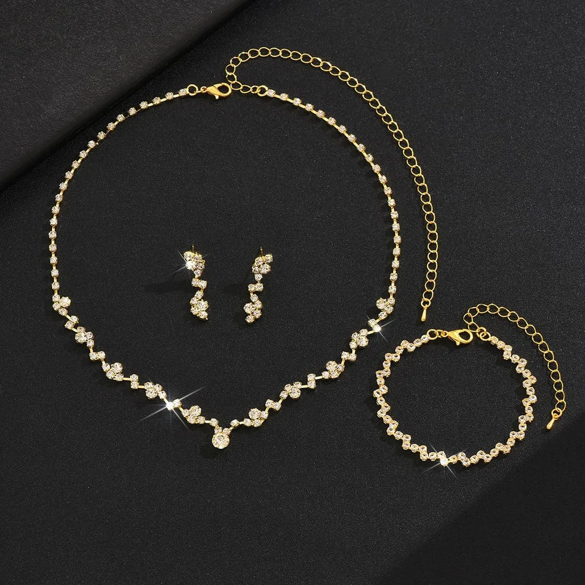 INENIMARTJ Prom Jewelry Sets Silver Jewelry Set for Brides Bridesmaid Elegant Crystal Prom Earrings Necklace Bracelet Set Bridal Wedding Prom Dresses Costume Jewelry for Women