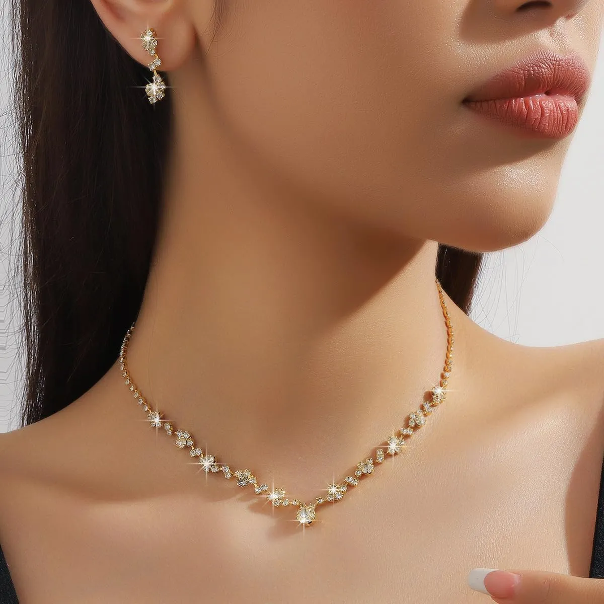 INENIMARTJ Prom Jewelry Sets Silver Jewelry Set for Brides Bridesmaid Elegant Crystal Prom Earrings Necklace Bracelet Set Bridal Wedding Prom Dresses Costume Jewelry for Women