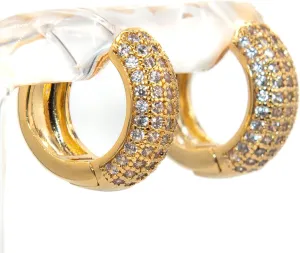 INFINITY 18K Gold Plated Earrings for Woman | Fancy thick hoop earring with rhinestones Size P | Hypoallergenic | Minimalist Aesthetic Lightweight Elegant Gold Plated Earrings Jewelry | Gifts