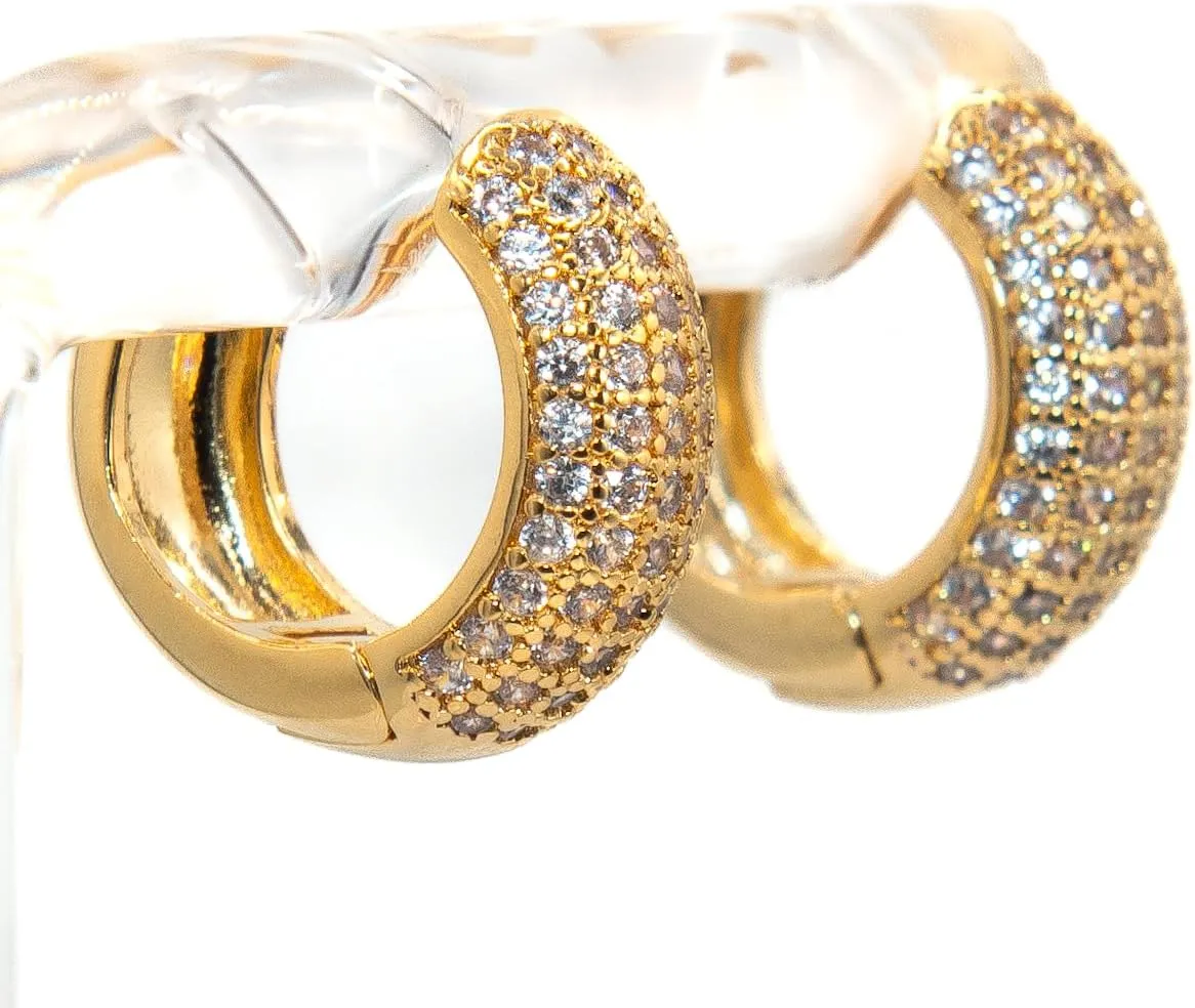 INFINITY 18K Gold Plated Earrings for Woman | Fancy thick hoop earring with rhinestones Size P | Hypoallergenic | Minimalist Aesthetic Lightweight Elegant Gold Plated Earrings Jewelry | Gifts