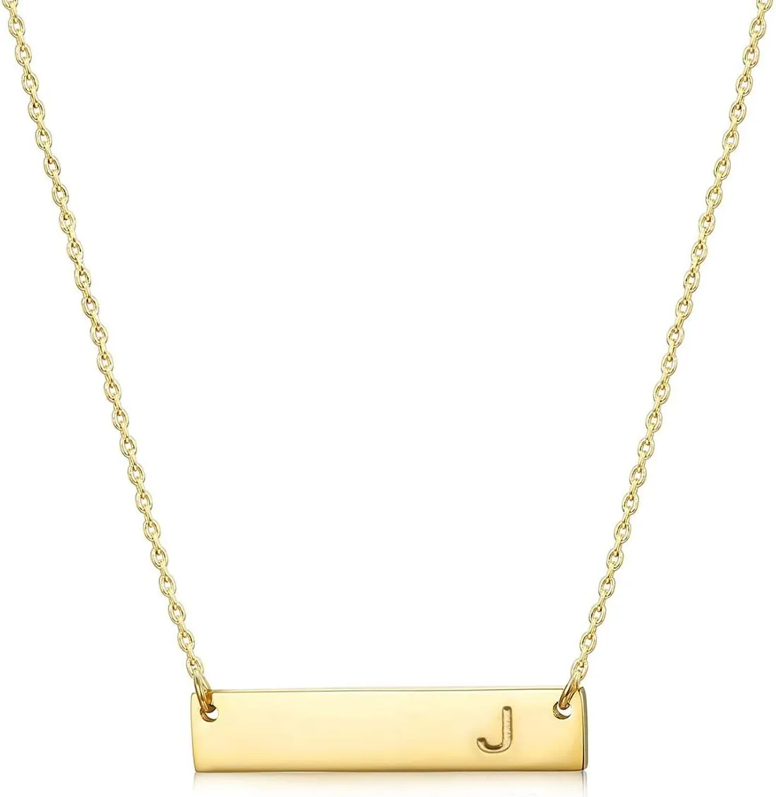 Initial Bar Necklace 18K Gold Plated Stainless steel Initial Necklace Simple Delicate Balance Bar Letter A Pendant Monogram Name Necklace for Women