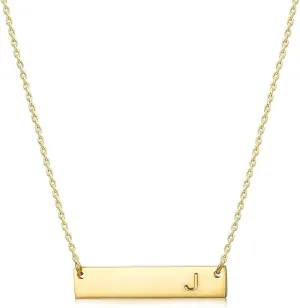 Initial Bar Necklace 18K Gold Plated Stainless steel Initial Necklace Simple Delicate Balance Bar Letter A Pendant Monogram Name Necklace for Women