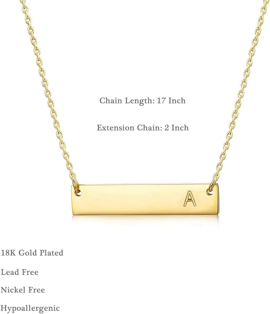 Initial Bar Necklace 18K Gold Plated Stainless steel Initial Necklace Simple Delicate Balance Bar Letters Pendant Monogram Name Necklace for Women