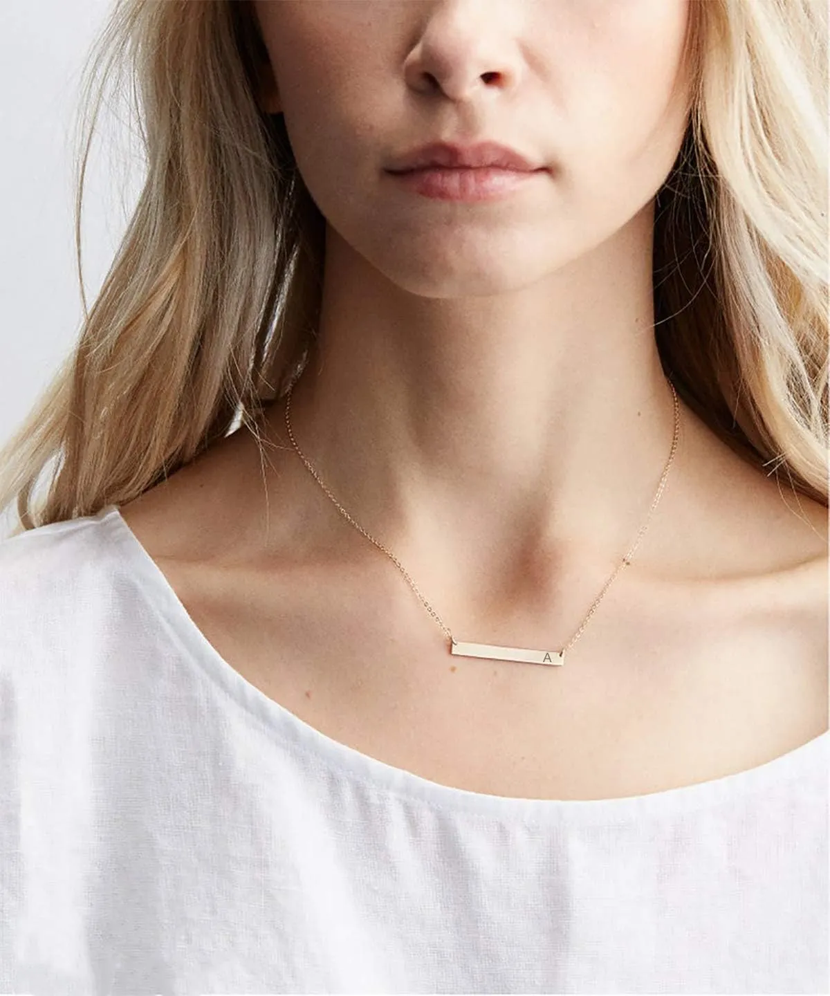 Initial Bar Necklace 18K Gold Plated Stainless steel Initial Necklace Simple Delicate Balance Bar Letters Pendant Monogram Name Necklace for Women