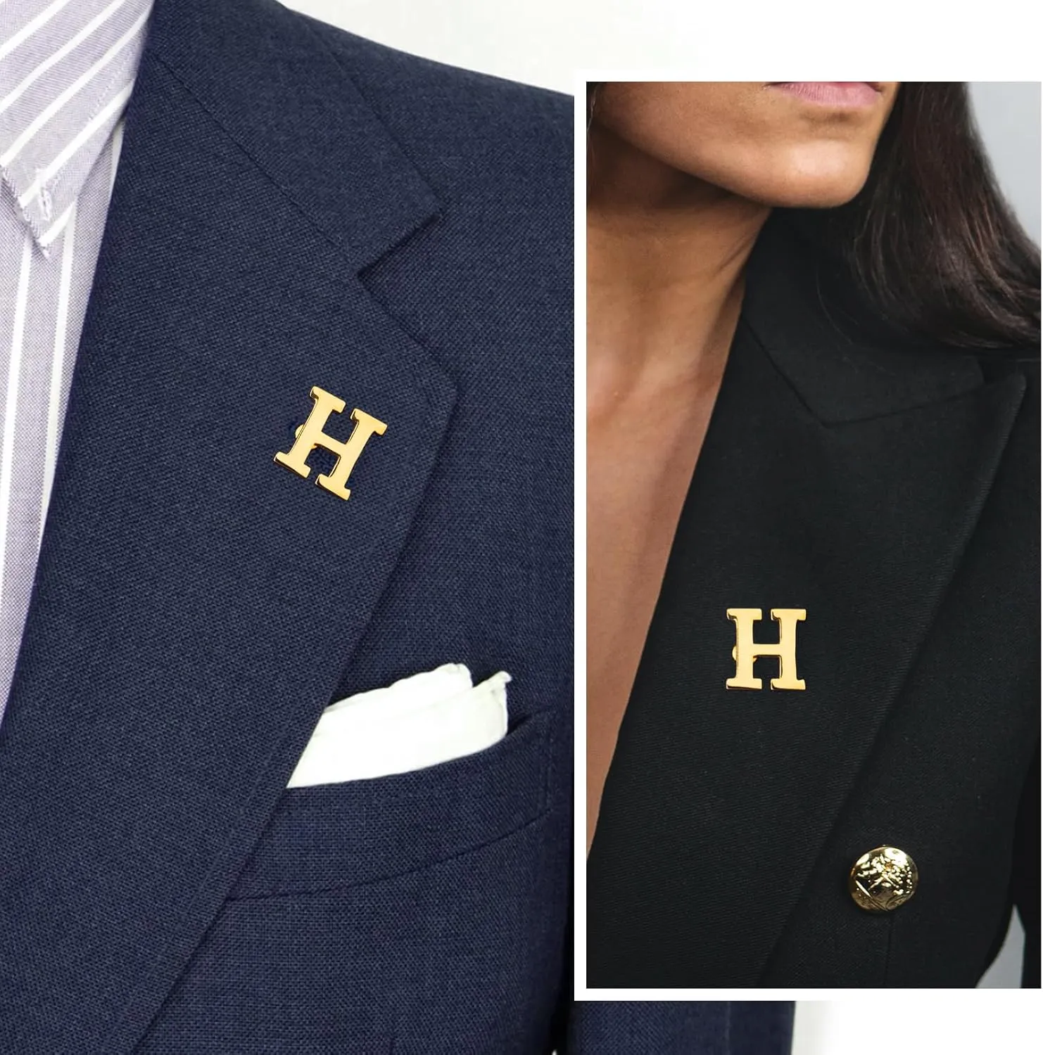 Initial Lapel Pin for Men Women, Brooch Pins for Men Suits, Metal Button Pins in 18K Gold and Silver Tone.