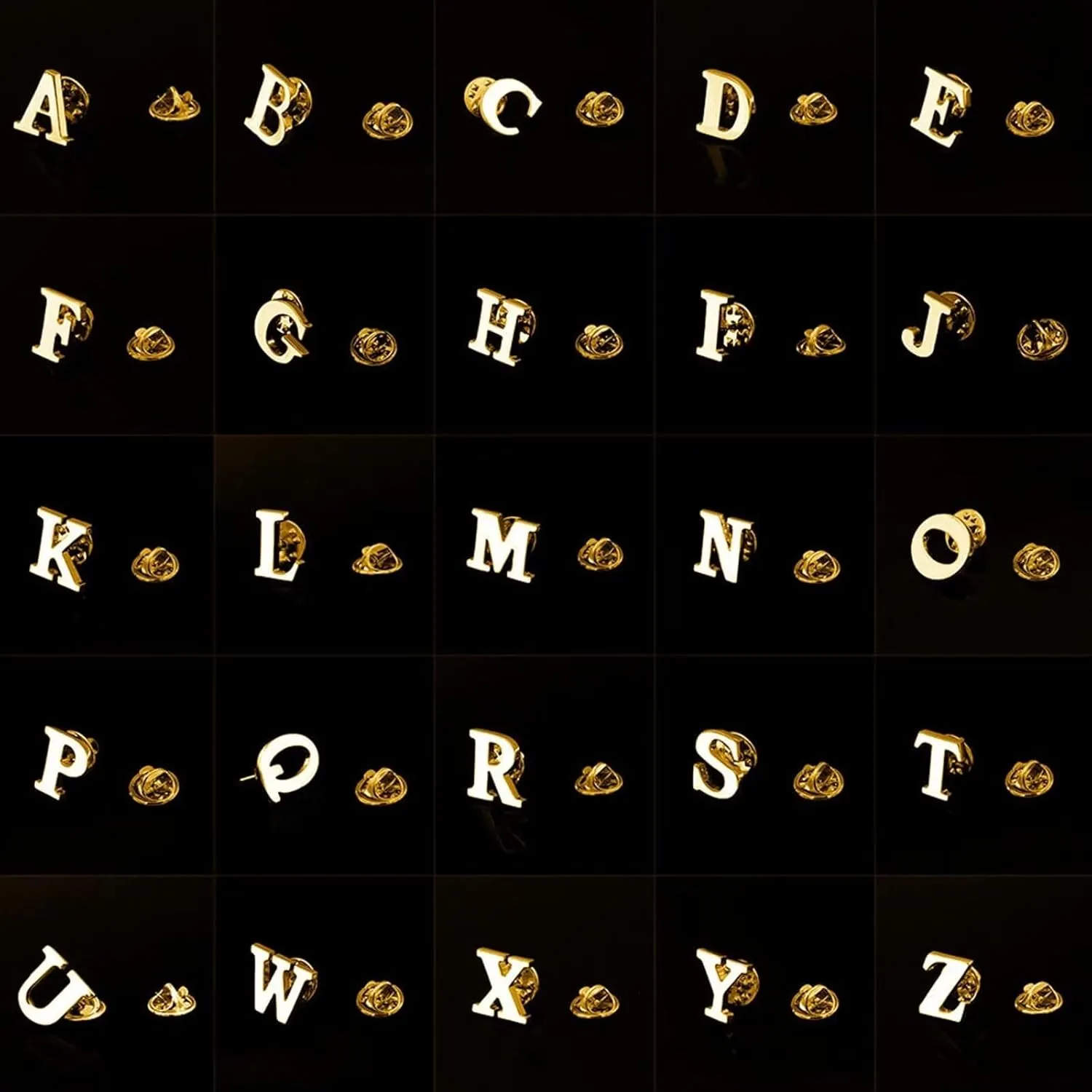 Initial Letter Lapel Pins for Men Women Personalized Name Brooch Pins for Men Suits Hats Metal Button Pins Gold A-Z