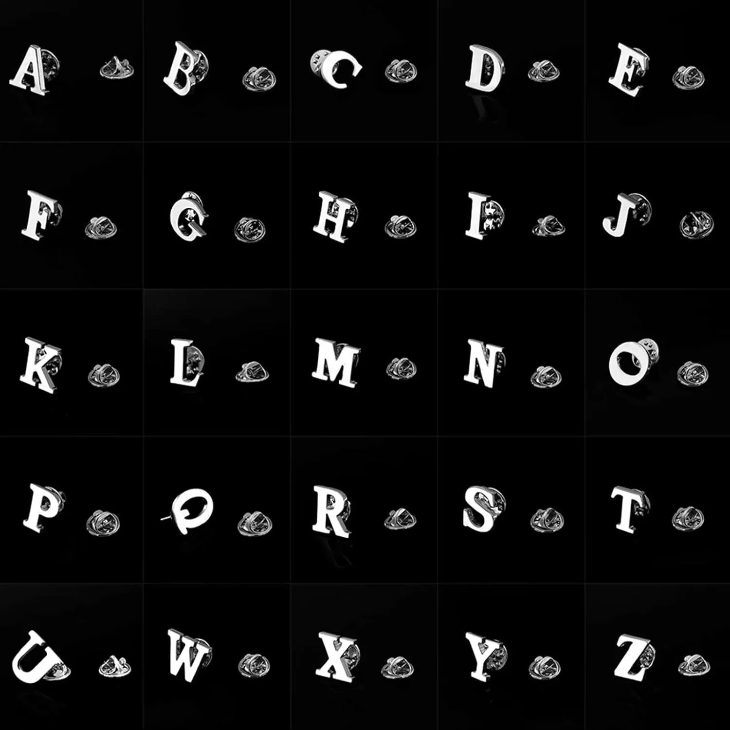 Initial Letter Lapel Pins for Men Women Personalized Name Brooch Pins for Men Suits Hats Metal Button Pins Silver A-Z