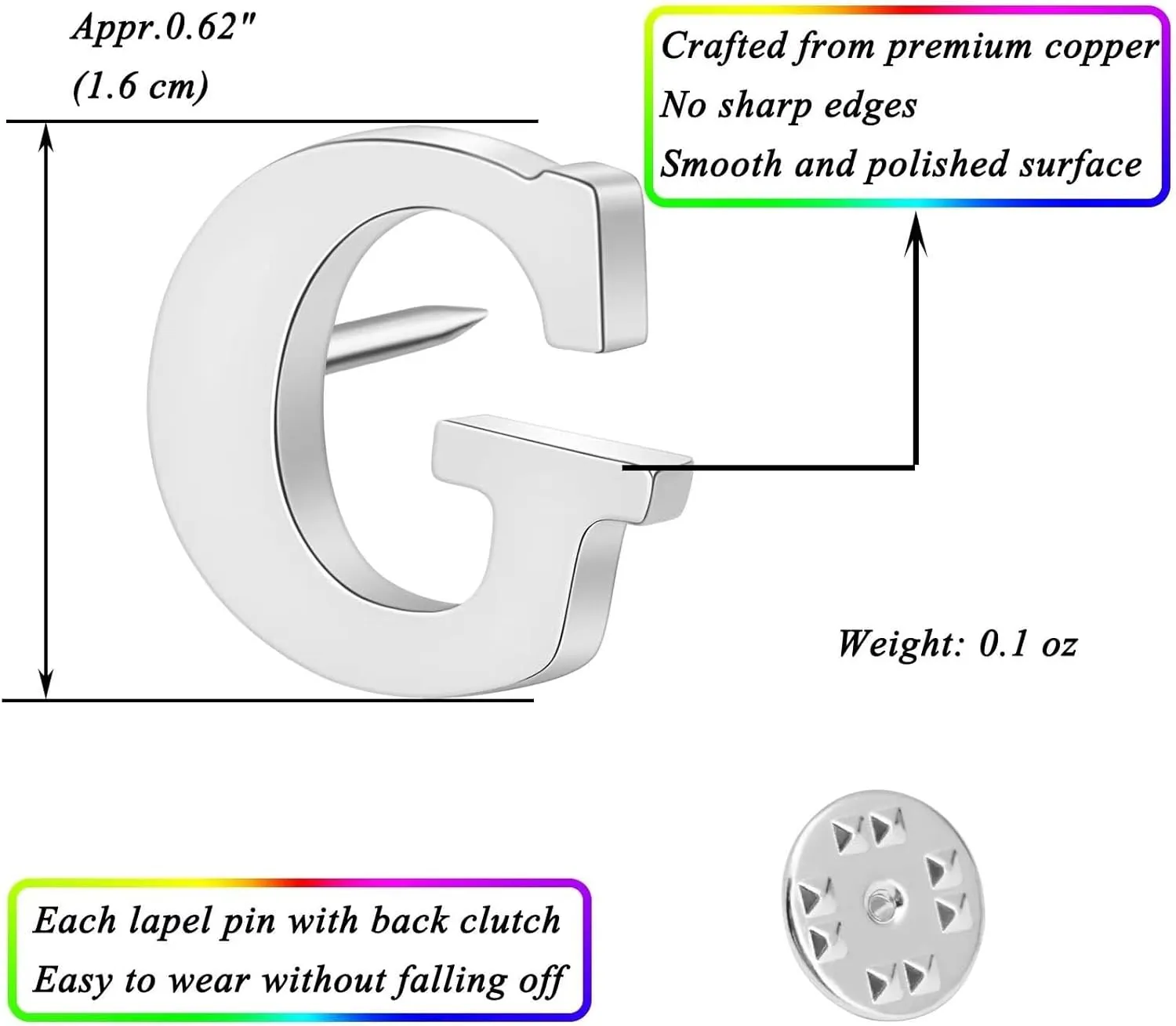 Initial Letter Lapel Pins for Men Women Personalized Name Brooch Pins for Men Suits Hats Metal Button Pins Silver A-Z