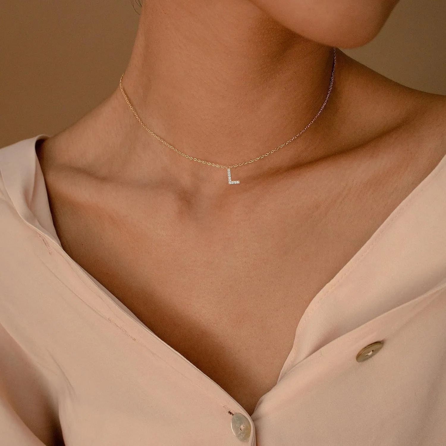 Initial Necklaces for Women, Dainty Gold Letter Necklace 14k Gold Plated Personalized CZ Initial Necklace Monogram Name Choker Necklace for Women Trendy Gold Jewelry for Women Gifts