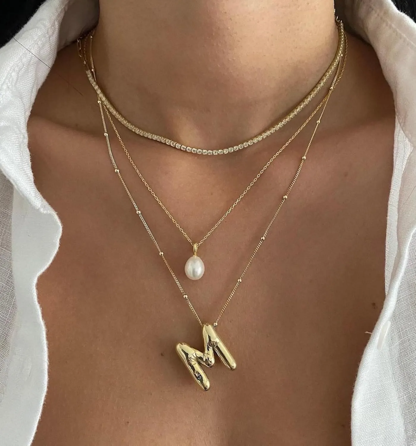 Initial Necklaces for Women,Trendy Gold Letter Necklace Dainty Gold Letter Necklace Chunky Initial Pendant Charm Custom Name Jewelry for Women Gifts
