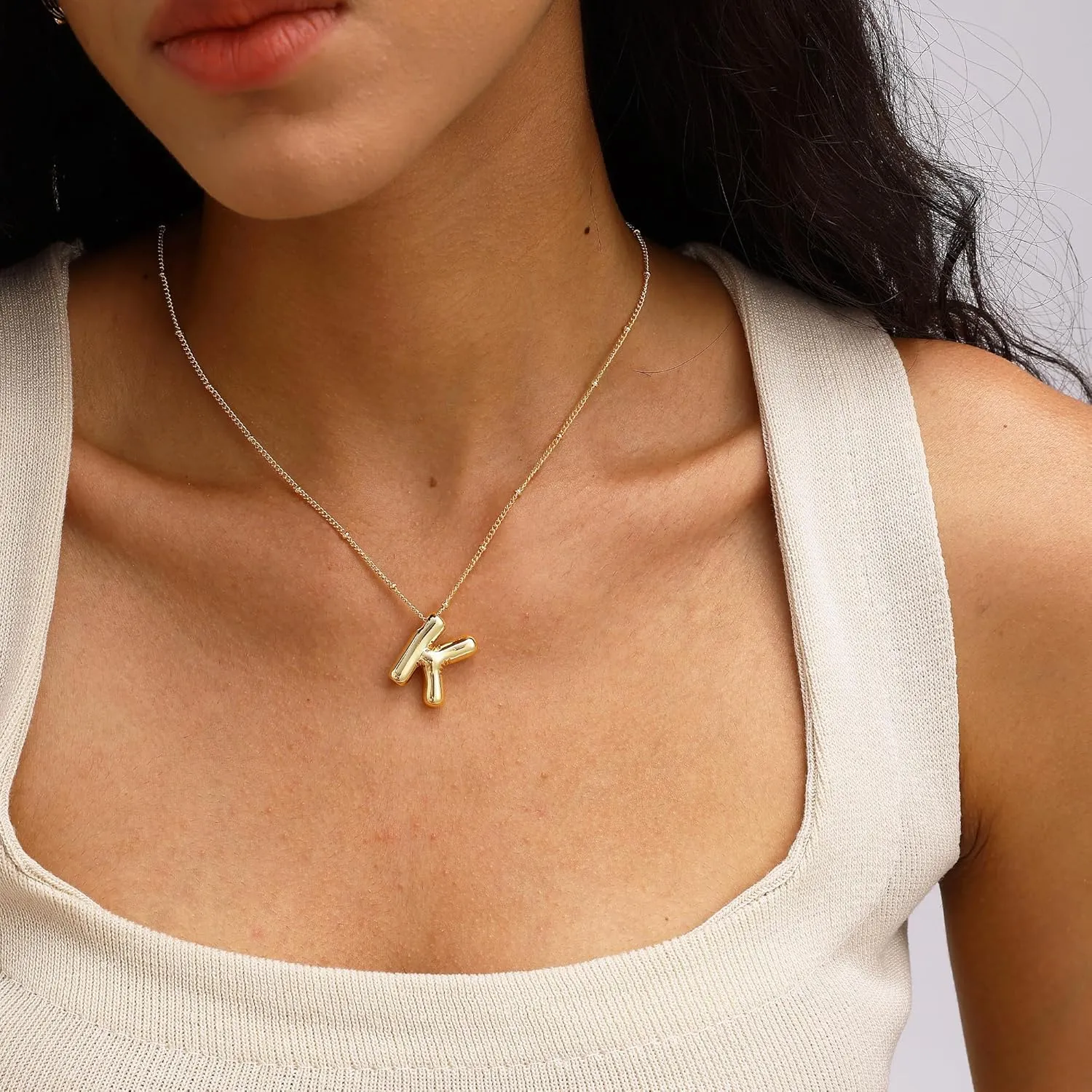 Initial Necklaces for Women,Trendy Gold Letter Necklace Dainty Gold Letter Necklace Chunky Initial Pendant Charm Custom Name Jewelry for Women Gifts