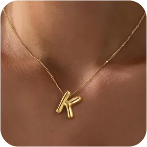 Initial Necklaces for Women,Trendy Gold Letter Necklace Dainty Gold Letter Necklace Chunky Initial Pendant Charm Custom Name Jewelry for Women Gifts