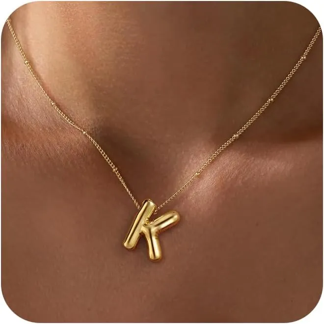 Initial Necklaces for Women,Trendy Gold Letter Necklace Dainty Gold Letter Necklace Chunky Initial Pendant Charm Custom Name Jewelry for Women Gifts