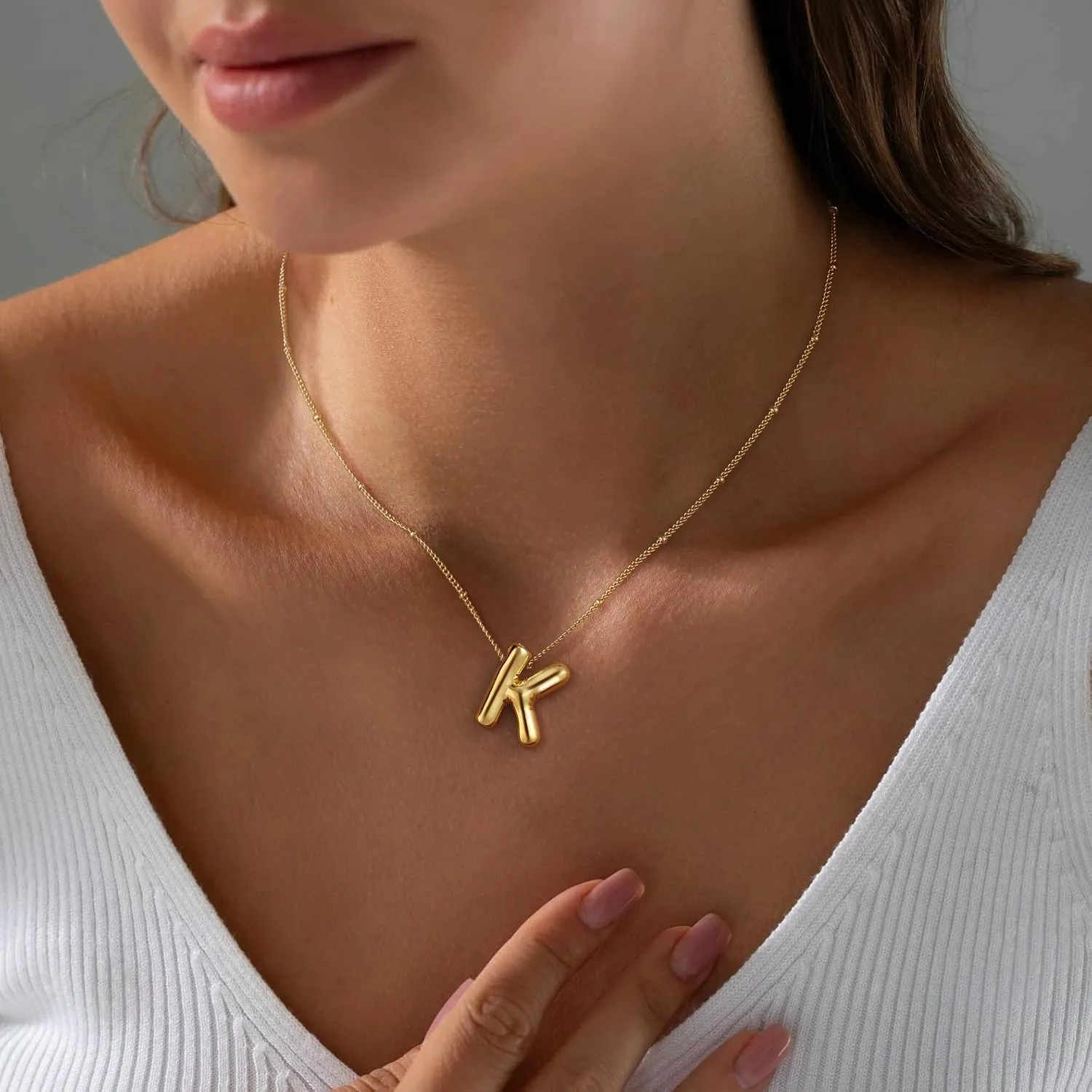 Initial Necklaces for Women,Trendy Gold Letter Necklace Dainty Gold Letter Necklace Chunky Initial Pendant Charm Custom Name Jewelry for Women Gifts