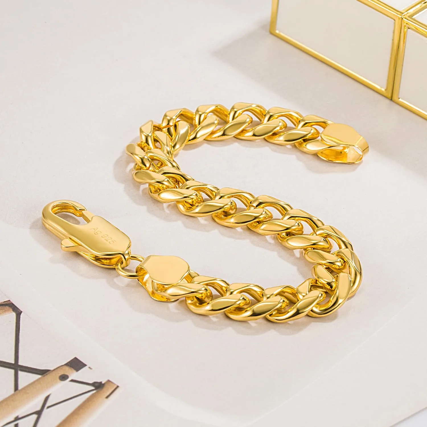 Italian Men 925 Sterling Silver Bracelet 8-10-12MM Solid Miami Cuban Link Curb Chain 7" 7.5" 8" 8.5" 9" 9.5" 10" Bangle Man Jewelry Gift